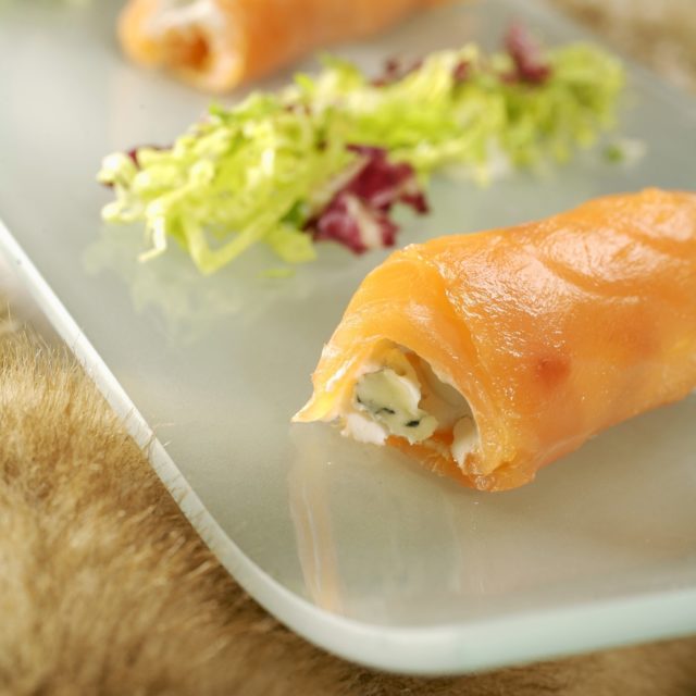 Mesclun Salad, Salmon with Fourme d’Ambert à la Russe