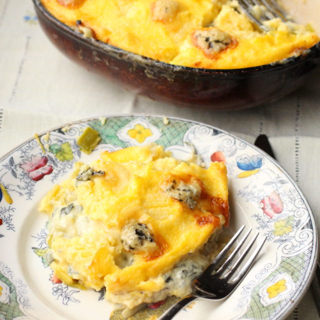 Gratin de polenta aux poireaux et à la Fourme d’Ambert AOP